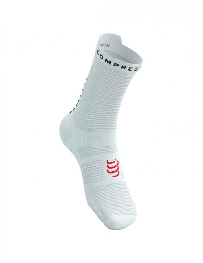 Compressport Pro Racing Socks v4.0 Run High Muške Čarape Za Trčanje Bijele Crne | 543-QIDYAX