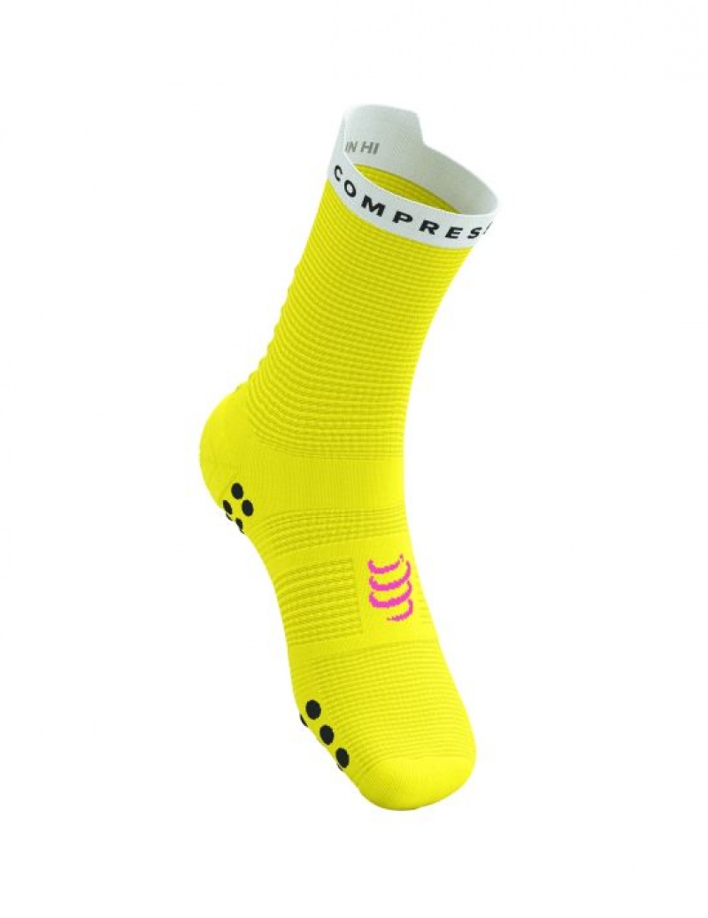 Compressport Pro Racing Socks v4.0 Run High Muške Čarape Za Trčanje Žute Bijele | 069-UWIVQF