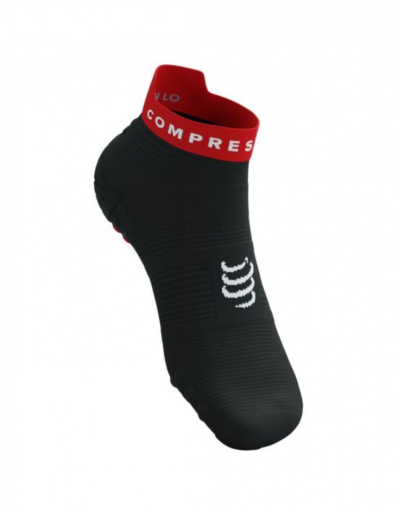 Compressport Pro Racing Socks v4.0 Run Low Muške Čarape Za Trčanje Crne Crvene | 820-ETPILJ