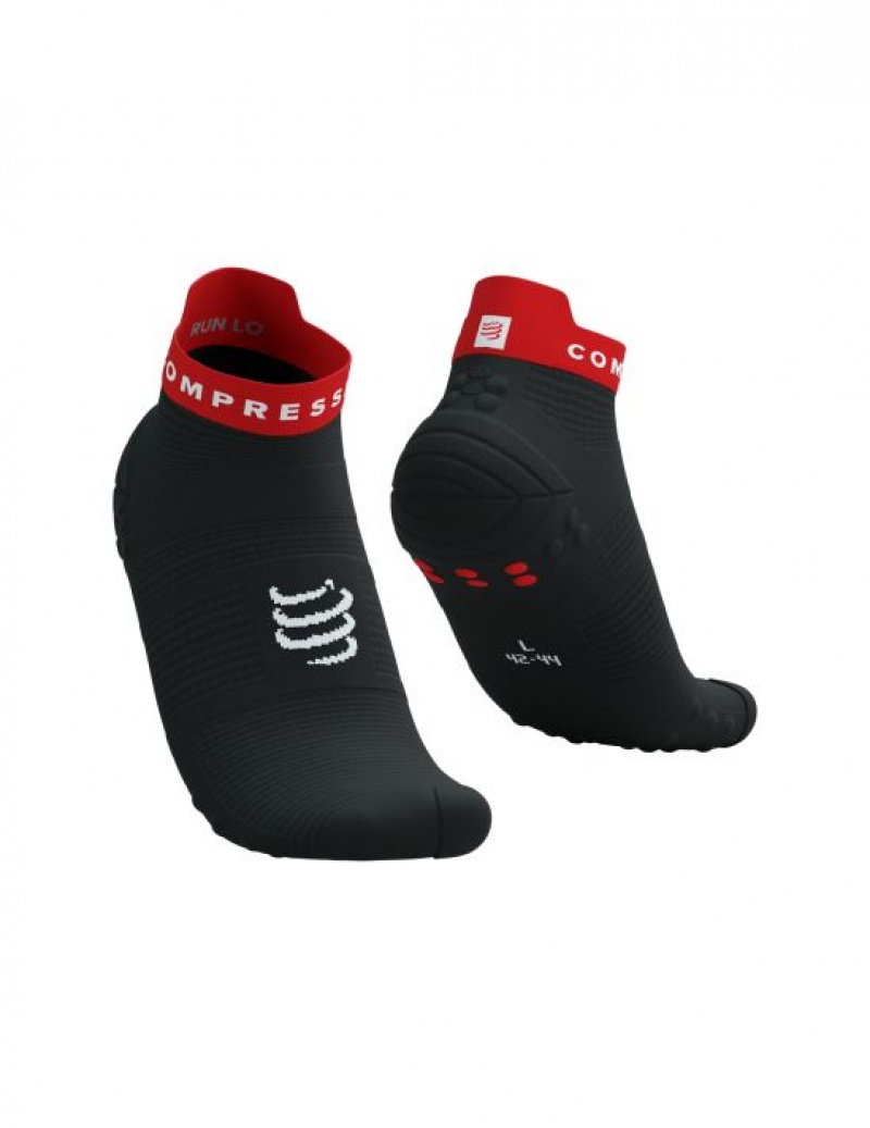 Compressport Pro Racing Socks v4.0 Run Low Muške Čarape Za Trčanje Crne Crvene | 820-ETPILJ