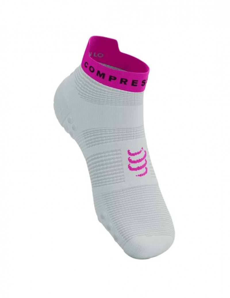 Compressport Pro Racing Socks v4.0 Run Low Muške Čarape Za Trčanje Bijele Žute Roze | 794-DQVGLR