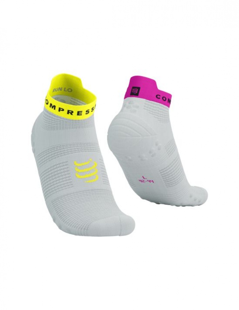 Compressport Pro Racing Socks v4.0 Run Low Muške Čarape Za Trčanje Bijele Žute Roze | 794-DQVGLR