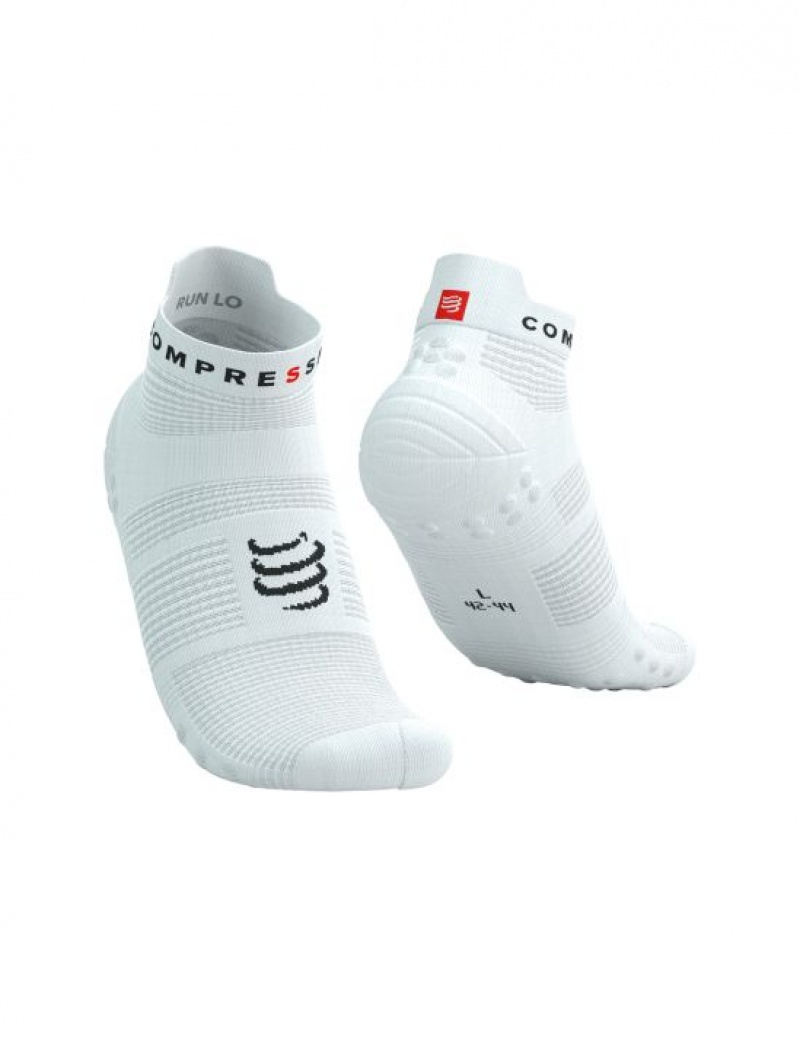 Compressport Pro Racing Socks v4.0 Run Low Muške Čarape Za Trčanje Bijele Crne | 938-ZMLRIF