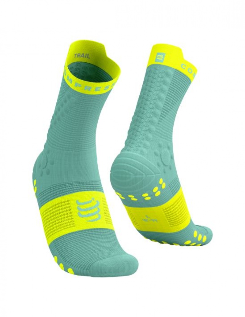 Compressport Pro Racing Socks v4.0 Trail Muške Čarape Za Trčanje Plave Žute | 859-AFLEGM