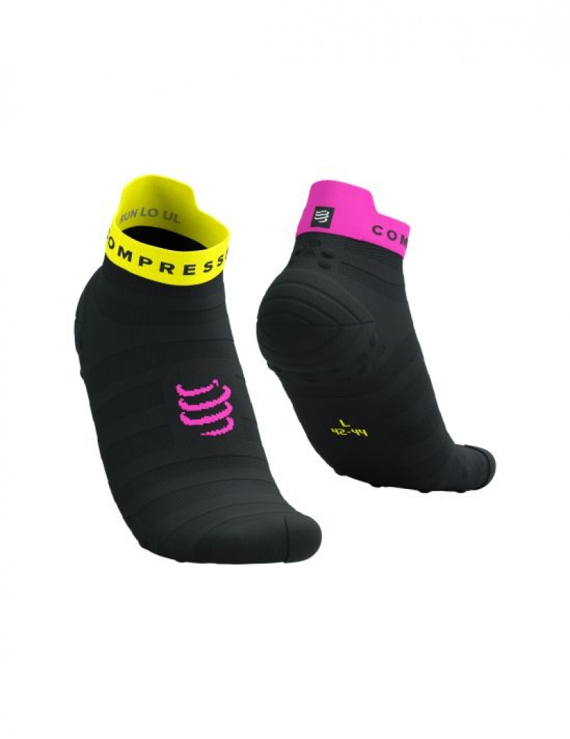 Compressport Pro Racing Socks v4.0 Ultralight Run Low Muške Čarape Za Trčanje Crne Žute Roze | 632-AGSYOU