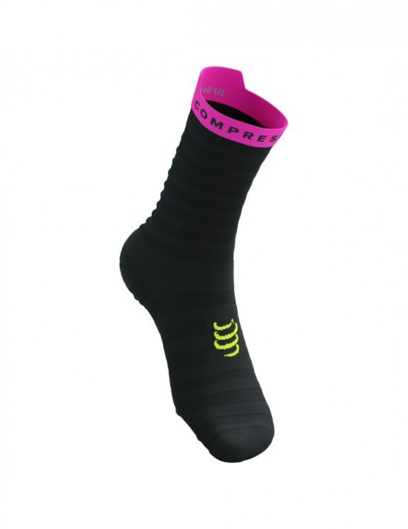 Compressport Pro Racing Socks v4.0 Ultralight Run High Muške Čarape Za Trčanje Crne Žute Roze | 314-MTUOHA