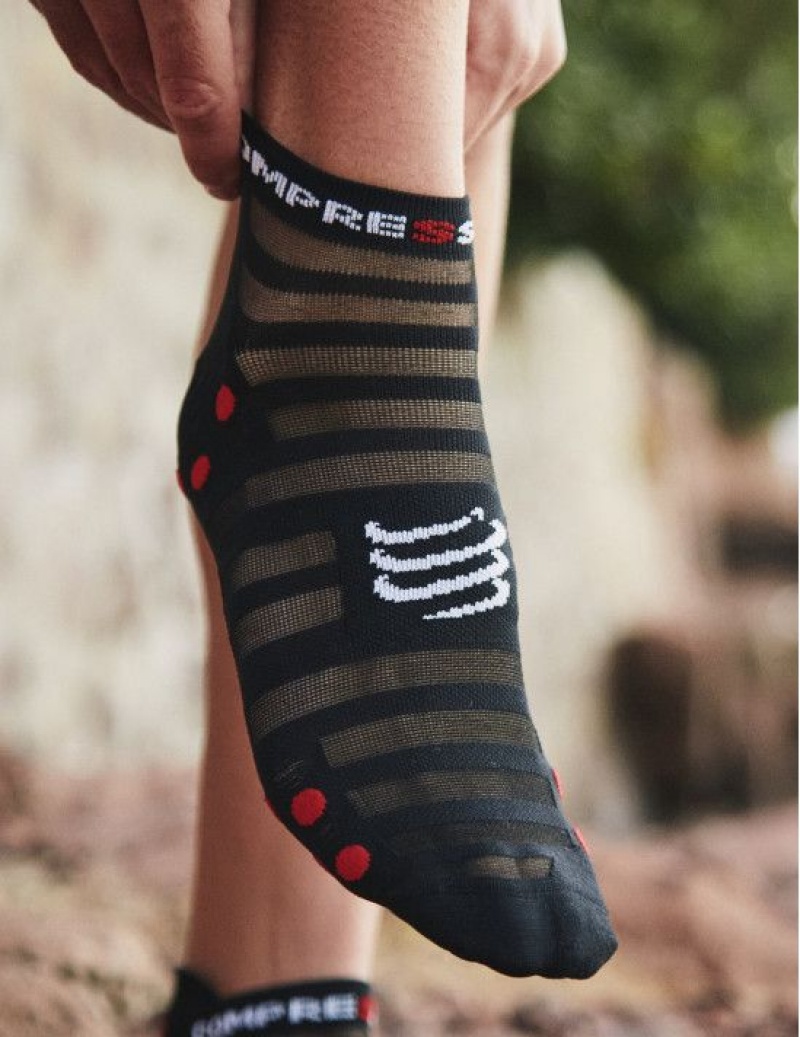 Compressport Pro Racing Socks v4.0 Ultralight Run Low Unisex Čarape Crne Crvene | 025-ZJBUVW