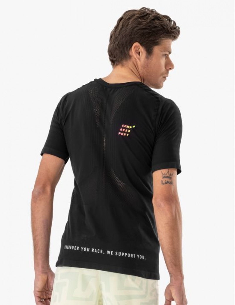 Compressport Racing SS Tshirt M Unisex Majice Crne Žute | 107-RDLEMH