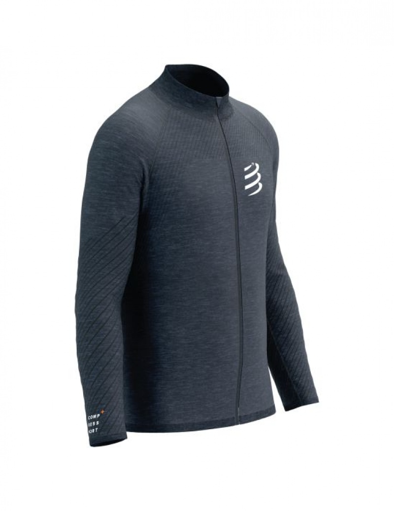 Compressport Seamless Zip Sweatshirt Muške Jakna Za Trčanje Indigo | 529-QYDNJM