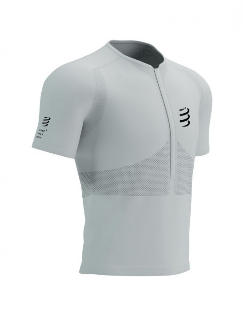 Compressport Trail Half-Zip Fitted SS Top Muške Majice Bijele | 095-RDMNUT