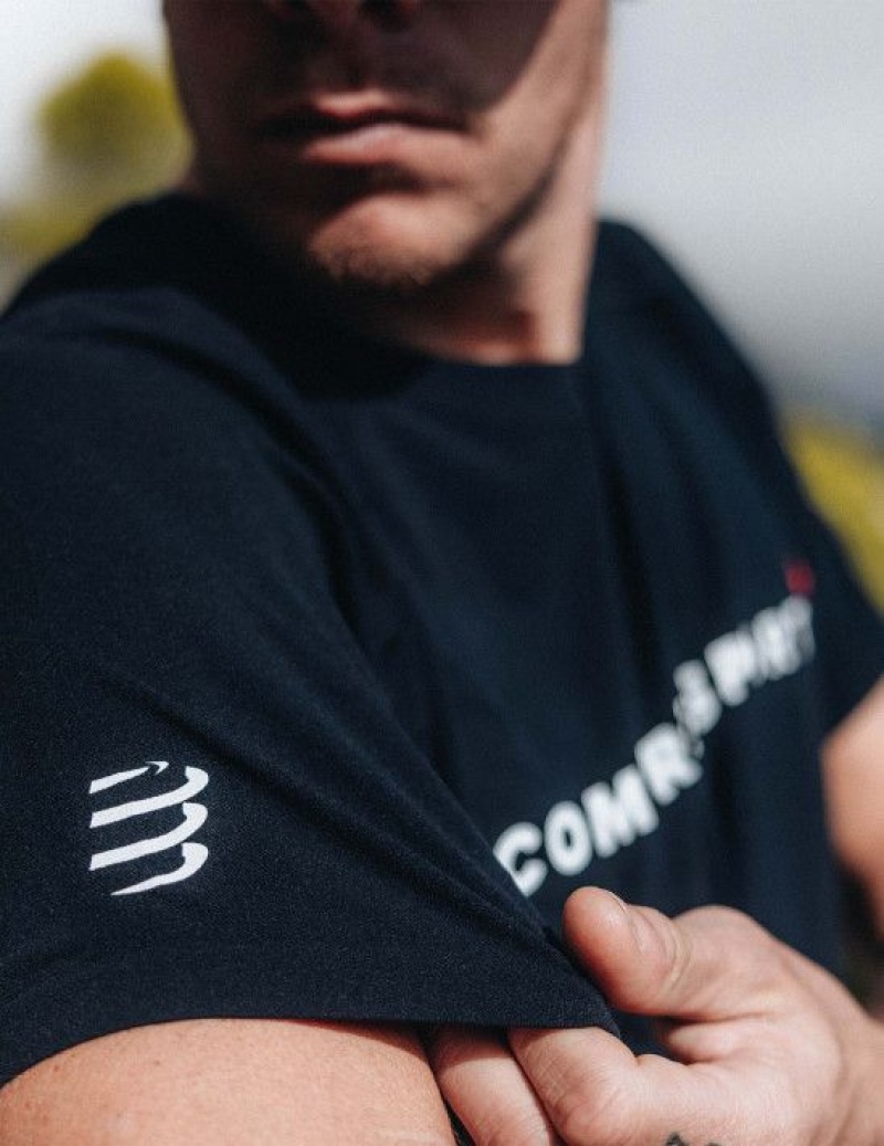 Compressport Training SS Logo Tshirt M Muške Majice Za Trčanje Crne | 529-AGBHNX