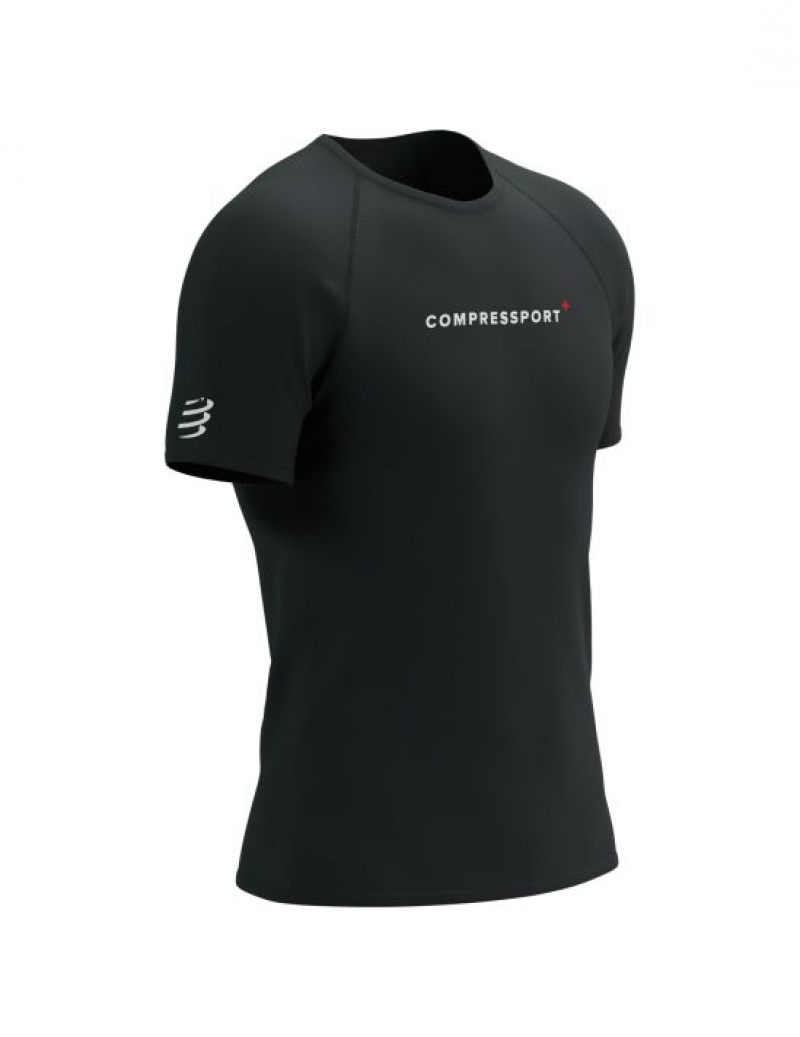 Compressport Training SS Logo Tshirt M Muške Majice Za Trčanje Crne | 529-AGBHNX