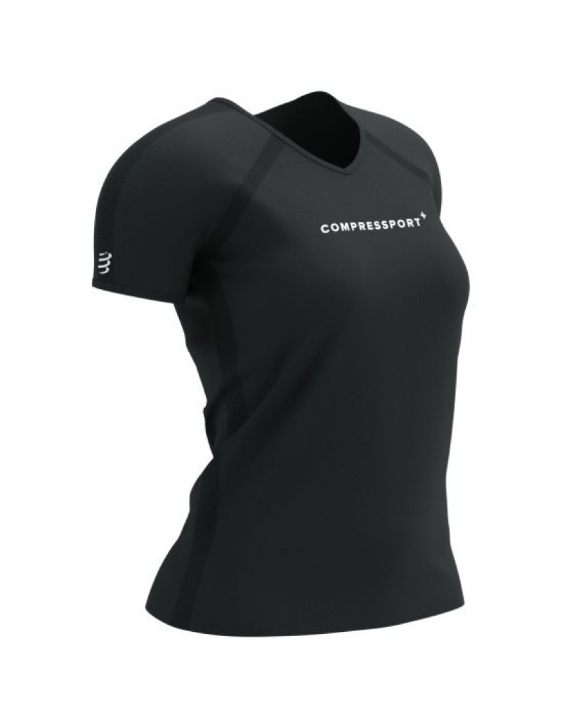 Compressport Training SS Logo Tshirt W Unisex Majice Crne | 761-IDMVYT