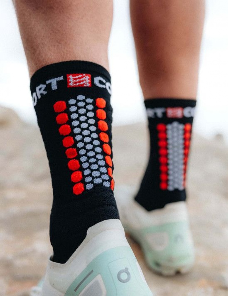 Compressport Ultra Trail Socks V2.0 Muške Čarape Za Trčanje Crne Crvene | 348-WPVTHQ