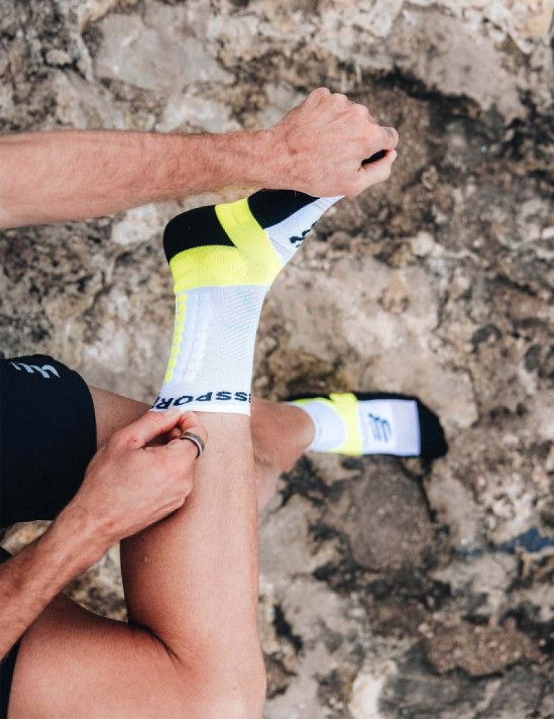 Compressport Ultra Trail Socks V2.0 Unisex Čarape Bijele Žute | 563-UVPXKC