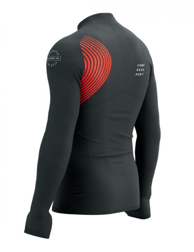 Compressport Winter Trail Postural LS Top M Muške Majice Crne Crvene | 958-BEUMZH