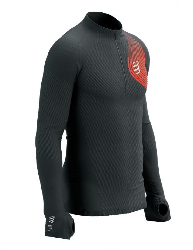 Compressport Winter Trail Postural LS Top M Unisex Majice Crne Crvene | 420-FMUQET